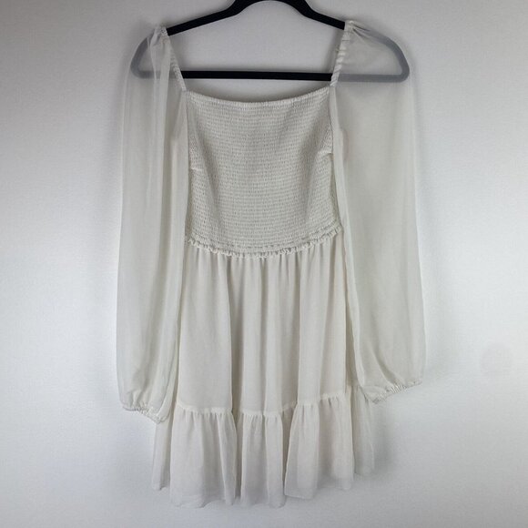 Aritzia Wilfred Womens Dress Size S Cream Smocked Puff Sheer Sleeve Tiered - Picture 2 of 11